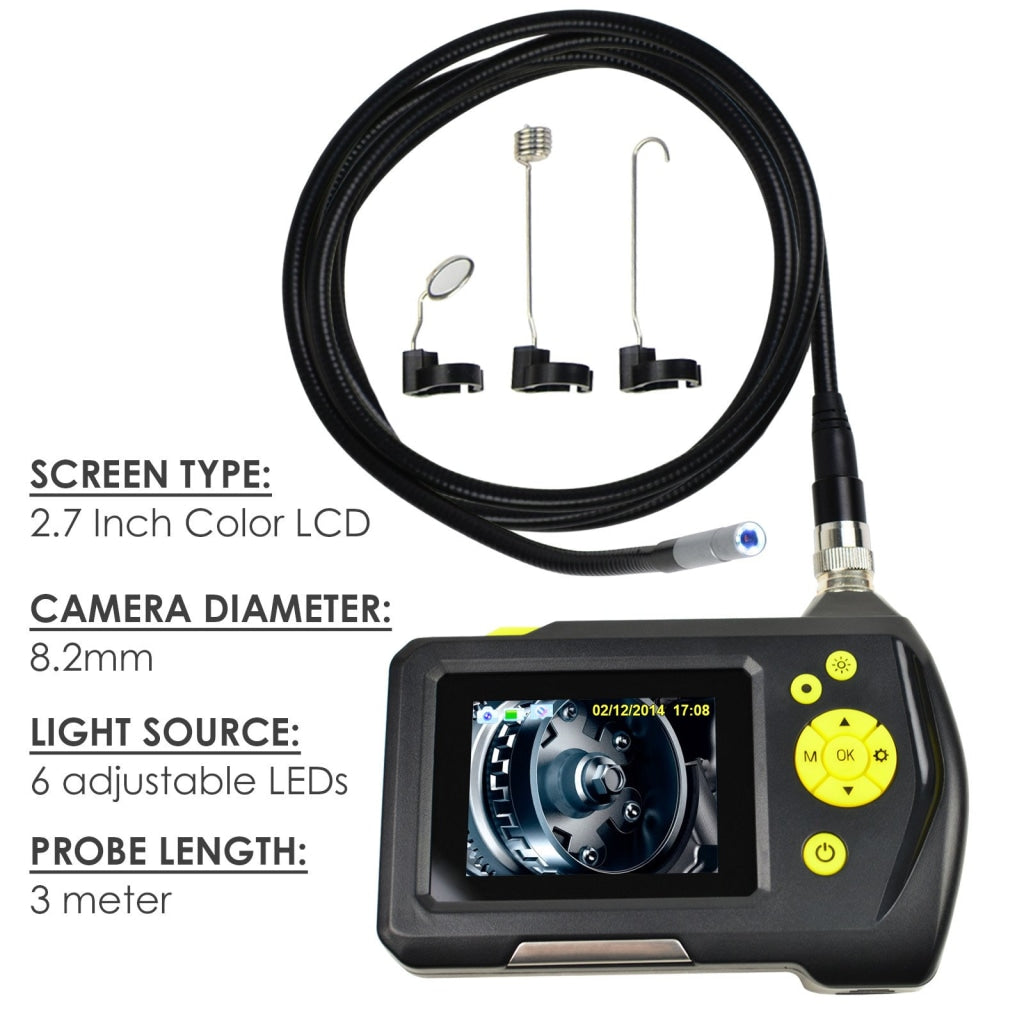 END-23_8.2mm_3M Waterproof Endoscope Digital Inspection Camera Borescope 8.2mm Camera 2.7 inch Screen Monitor and 3 Meter Cable, Handheld Digital